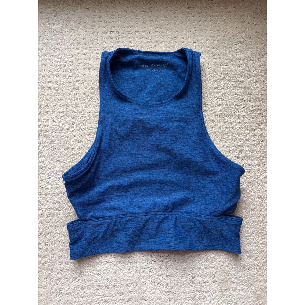 Outdoor Voices Sports Bra XS Blue Space Dye Cutout Sporty Gorpcore Minimalist